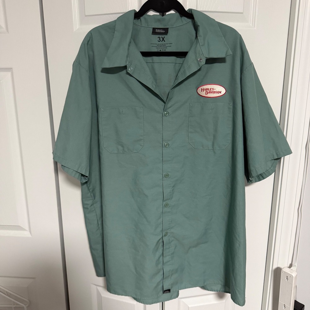 Harley-Davidson Museum Collection Mens 3X Sage Green Short Sleeve Work Shirt